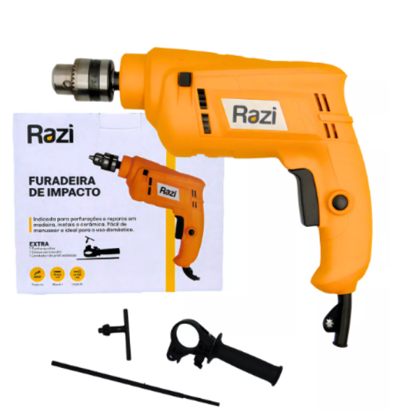 Furadeira De Impacto 127v 3/8 500w 3000rpm Rz-fggpm Razi Com Empunhadora E Limitador De Profundidade